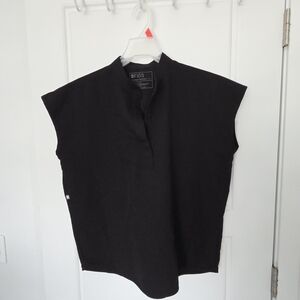 FIGS Black Sleeveless Tunic Top with Mandarin Neck